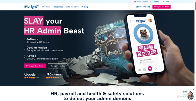 Security scan screenshot of https://www.brighthr.com
