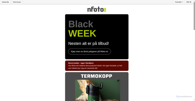 Security scan screenshot of https://mailchi.mp/582b817778a4/store-black-week-rabatter-p-julekort-kalendere-og-veggbilder-16105242?e=e061ddc635