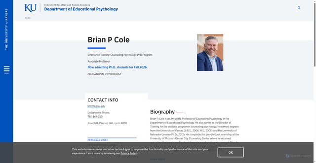 Security scan screenshot of https://epsy.ku.edu/people/brian-cole