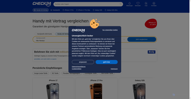 Security scan screenshot of https://handyvertrag.check24.de