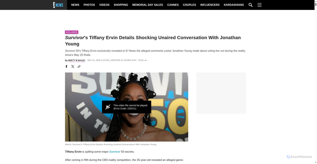 Security scan screenshot of https://de.eonline.com/news/1432218/survivors-tiffany-ervin-details-unaired-jonathan-young-conversation