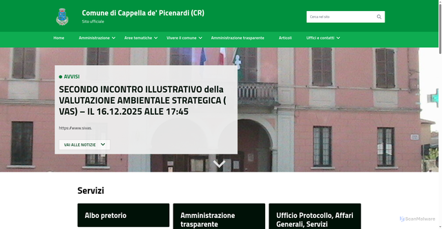 Security scan screenshot of https://www.comune.cappelladepicenardi.cr.it/