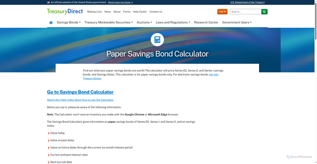 Security scan screenshot of https://treasurydirect.gov/savings-bonds/savings-bond-calculator/