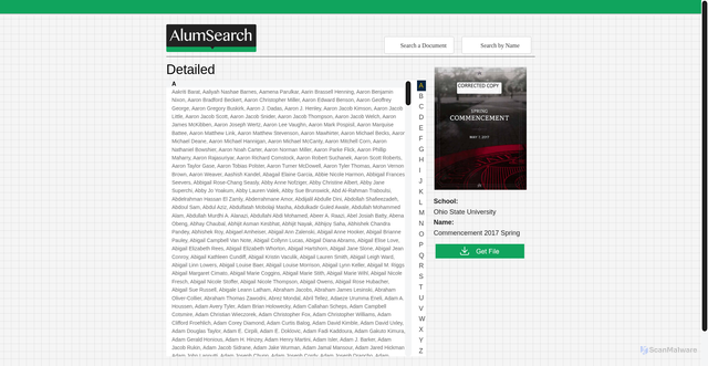 Security scan screenshot of http://www.alumsearch.com/school/OhioStateUniversity_Commencement2017Spring.html