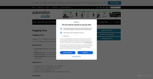 Security scan screenshot of https://automationinside.com/content/hugging-face