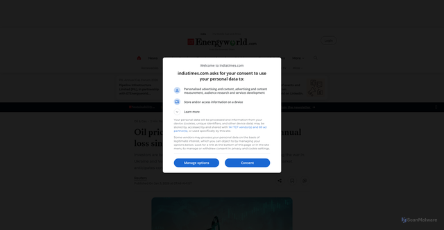 Security scan screenshot of https://energy.economictimes.indiatimes.com/news/oil-and-gas/oil-prices-settle-lower-after-biggest-annual-loss-since-2020/126316035