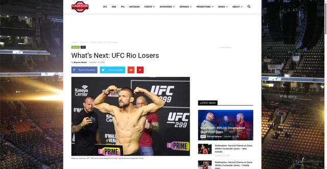 Security scan screenshot of https://cagesidepress.com/2025/10/13/whats-next-ufc-rio-losers/