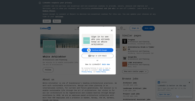 Security scan screenshot of https://www.linkedin.com/company/whitearkitekter/