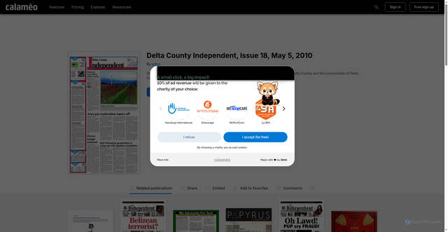 Security scan screenshot of https://www.calameo.com/books/0001383637bae8536e738