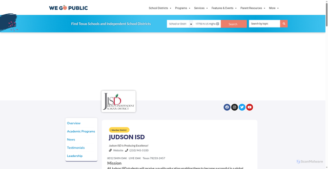 Security scan screenshot of https://www.wegopublic.com/san-antonio-school-districts/judson-isd/