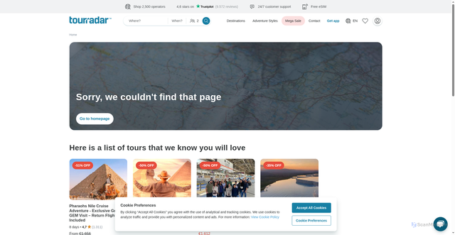 Security scan screenshot of https://www.tourradar.com/srp
