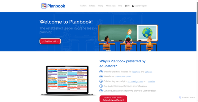 Security scan screenshot of https://www.planbook.com