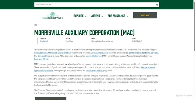Security scan screenshot of https://www.morrisville.edu/office/morrisville-auxiliary-corporation-mac
