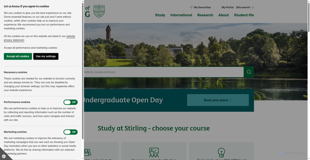 Security scan screenshot of https://www.stir.ac.uk/