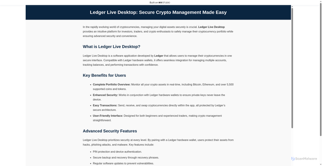Security scan screenshot of https://ledgrlive-desktop.wixstudio.com/start