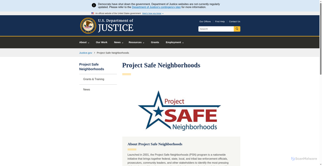 Security scan screenshot of https://www.justice.gov/psn