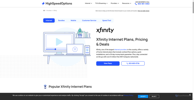 Security scan screenshot of https://www.highspeedoptions.com/providers/xfinity
