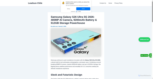 Security scan screenshot of https://leadsunchile.com/samsung-galaxy-s26-ultra-5g/