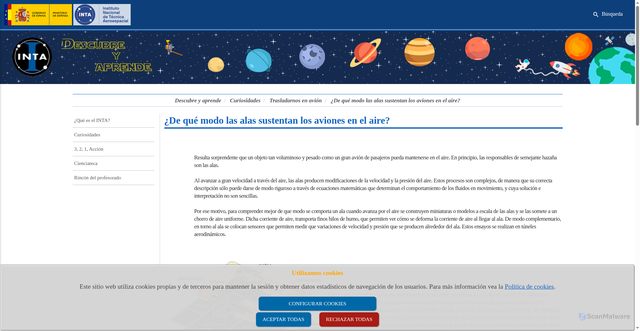 Security scan screenshot of https://www.inta.es/descubre-y-aprende/es/Curiosidades/Trasladarnos-en-avion/avionpregunta1/