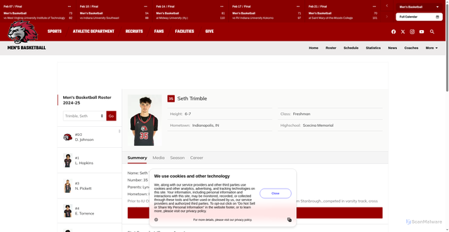 Security scan screenshot of https://iuccrimsonpride.com/sports/mens-basketball/roster/seth-trimble/387