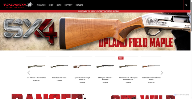 Security scan screenshot of https://winchesterguns.com