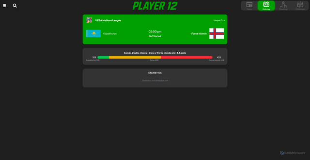 Security scan screenshot of https://player12.live/matches/85921