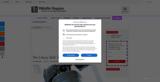 Security scan screenshot of https://phillybite.com/index.php/travel/66-guide/557-philly-visit-to-the-liberty-bell