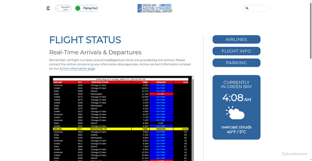 Security scan screenshot of https://www.flygrb.com/airline-travel-information/flight-info/
