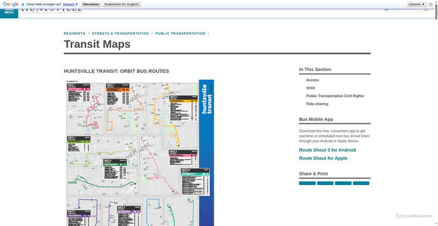 Security scan screenshot of https://www.huntsvilleal.gov/residents/streets/public-transportation/huntsvilletransit/