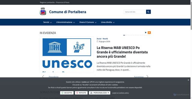 Security scan screenshot of https://www.comune.portalbera.pv.it
