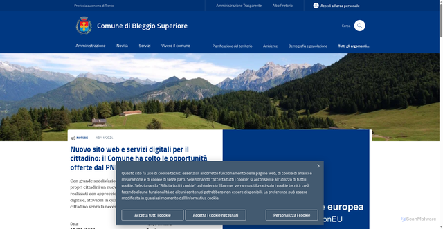 Security scan screenshot of https://www.comune.bleggiosuperiore.tn.it/