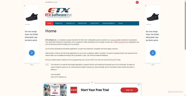 Security scan screenshot of http://www.etx.ca/
