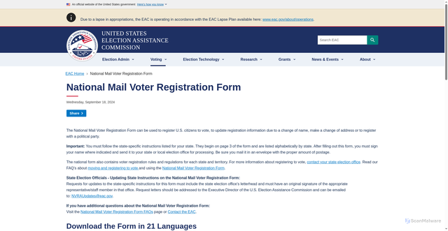Security scan screenshot of https://www.eac.gov/voters/national-mail-voter-registration-form
