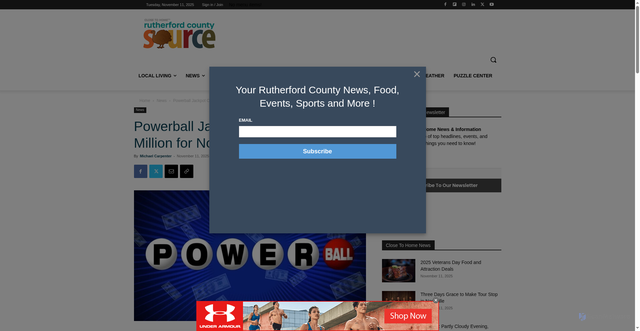 Security scan screenshot of https://rutherfordsource.com/powerball-jackpot-climbs-to-512-million-for-november-13-drawing/