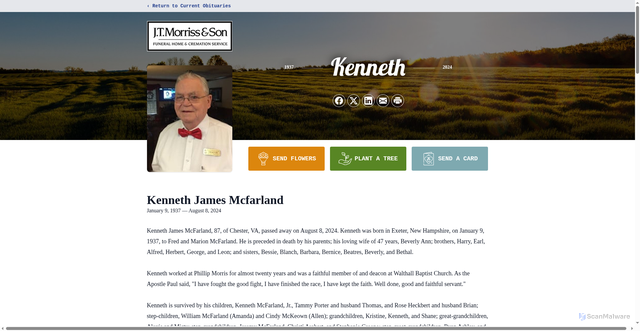 Security scan screenshot of https://www.jtmorriss.com/obituaries/kenneth-mcfarland-3