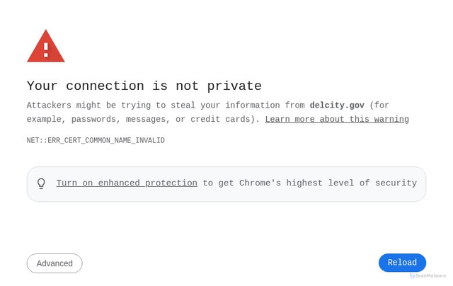 Security scan screenshot of http://delcity.gov/