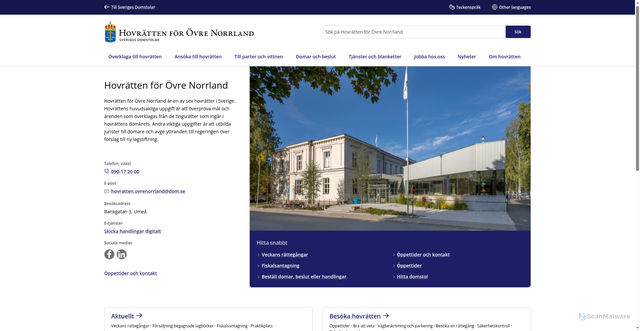 Security scan screenshot of https://www.hovrattenovrenorrland.domstol.se
