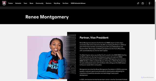 Security scan screenshot of https://dream.wnba.com/renee-montgomery