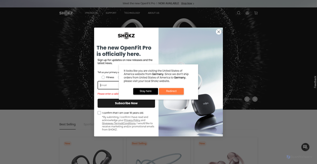 Security scan screenshot of https://shokz.com