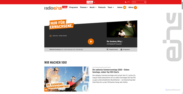 Security scan screenshot of https://radioeins.de