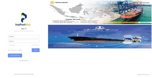 Security scan screenshot of https://inaportnet.dephub.go.id
