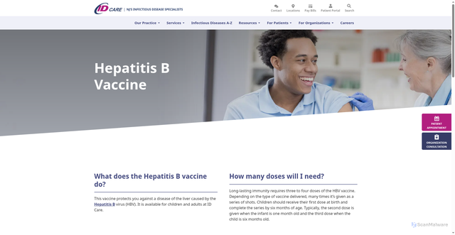 Security scan screenshot of https://idcare.com/our-services/travel-care/hepatitis-b-vaccine/