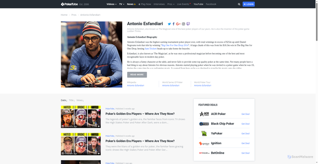 Security scan screenshot of https://www.pokertube.com/pro/antonio-esfandiari