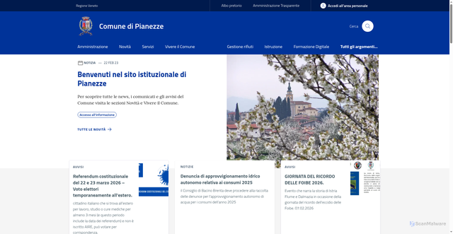 Security scan screenshot of https://www.comune.pianezze.vi.it/