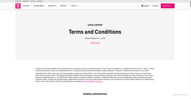 Security scan screenshot of https://www.t-mobile.com/responsibility/legal/terms-and-conditions