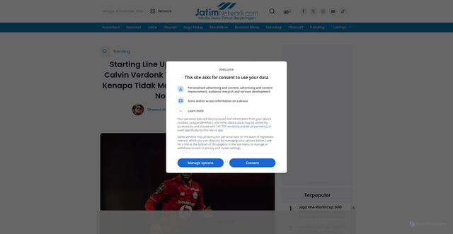 Security scan screenshot of https://www.jatimnetwork.com/trending/4316226619/starting-line-up-strasbourg-vs-losc-lille-calvin-verdonk-tidak-main-dari-menit-awal-kenapa-tidak-masuk-daftar-starter-hari-ini-9-november-2025