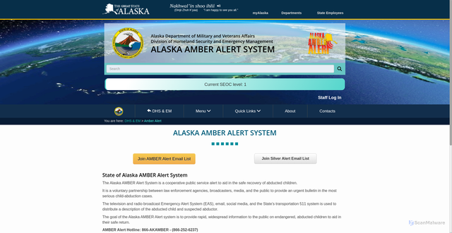 Security scan screenshot of https://amberalert.alaska.gov/