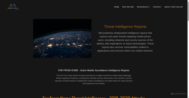 Security scan screenshot of https://mobileintelligence.org/threat-intelligence