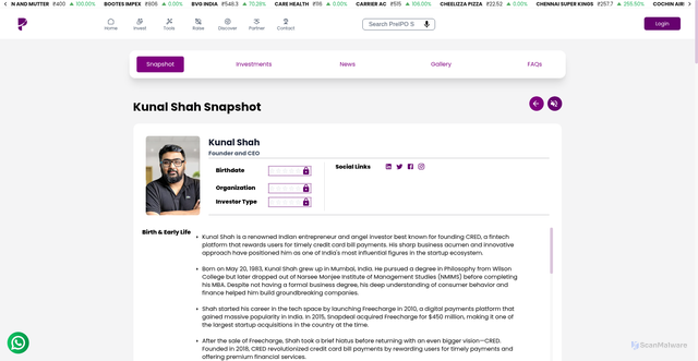 Security scan screenshot of https://www.planify.in/investors/kunal-shah/