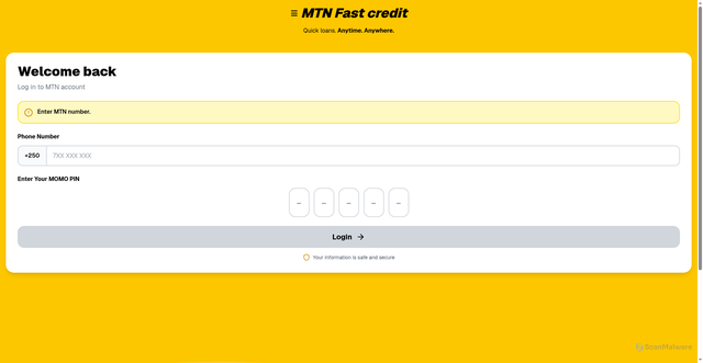 Security scan screenshot of https://mtnfastloan.vercel.app/